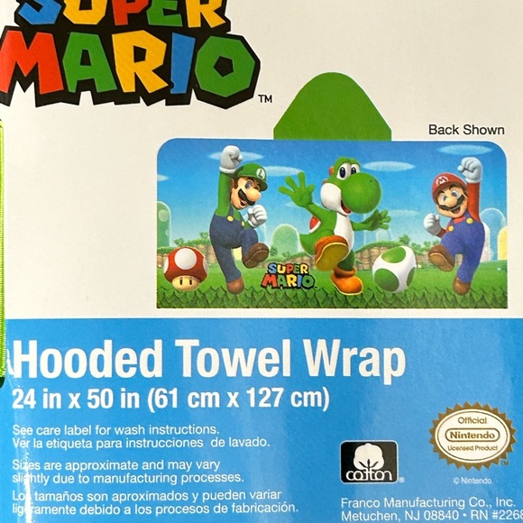 NWT Super Mario Yoshi Hooded Towel Wrap - Green‎ 24”x50” - Picture 2 of 4